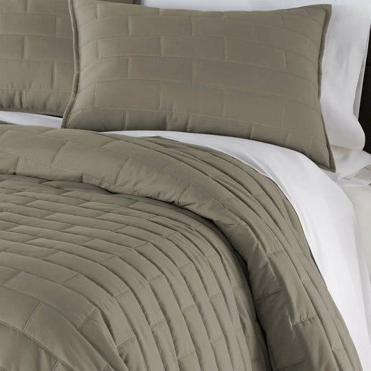 Twin XL microfiber reversible comforter set taupe with brick-stitch quilt by HomePacific on Tampa Home & Garden Store