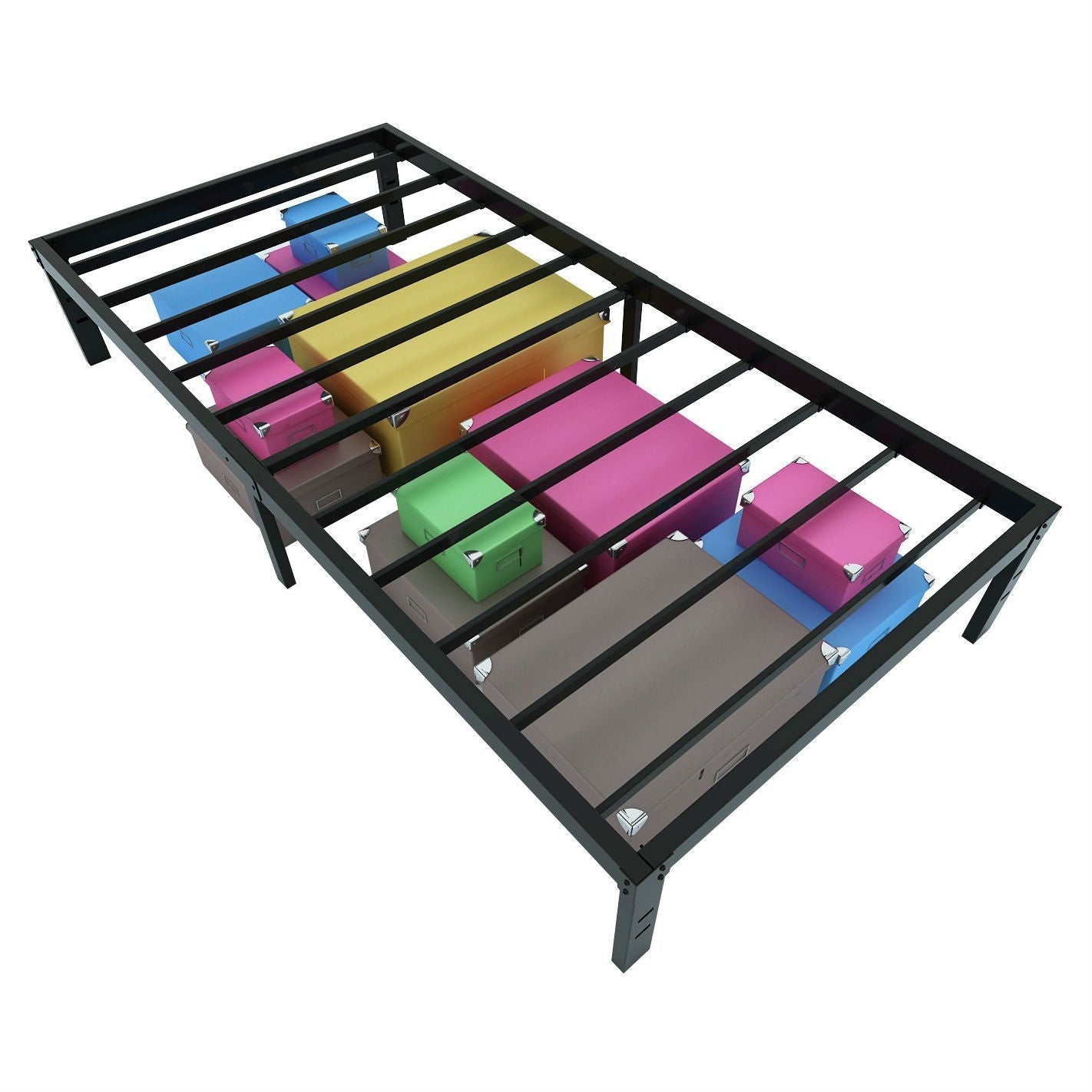 Base de cama Twin XL de metal negro resistente para dormitorio universitario