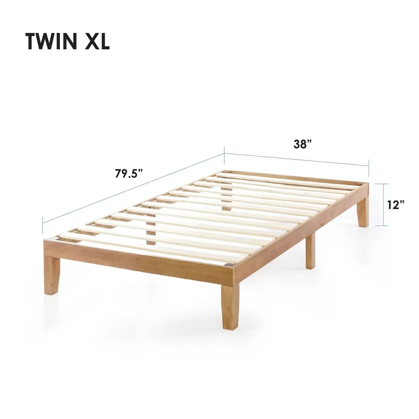 Twin XL size Solid Wood Platform Bed Frame in Natural Wooden Finish - Tampa Home & Garden Store