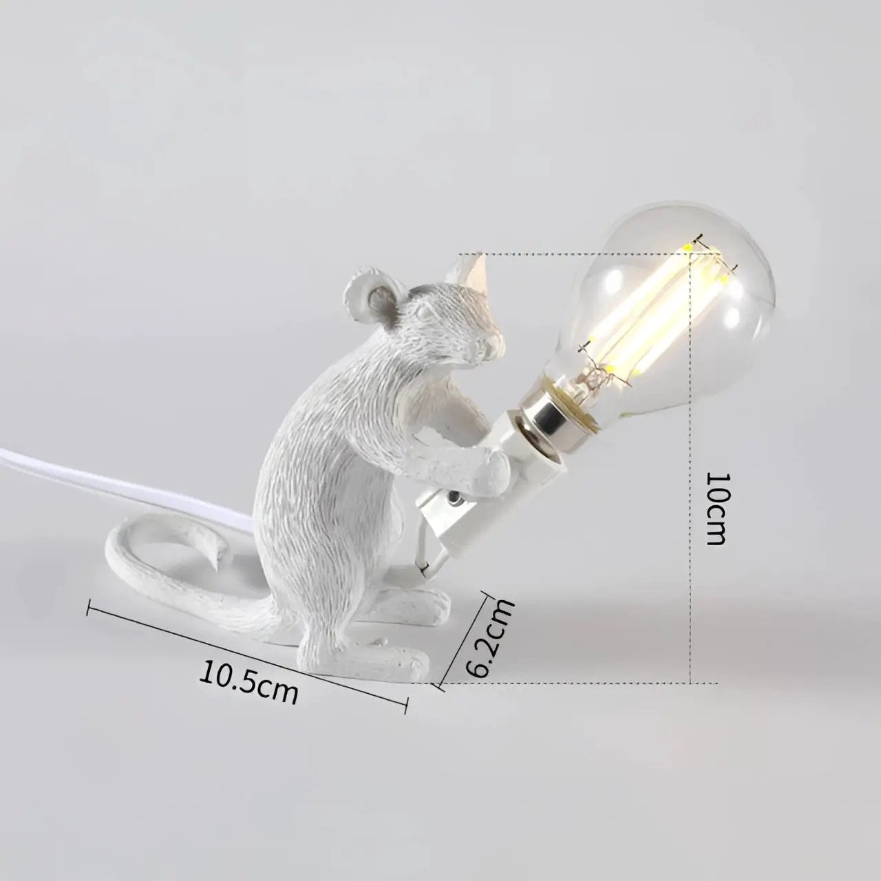 Mouse-shaped desk lamp by Moktan Sabai with white finish and exposed Edison bulb on Tampa Home & Garden Store
