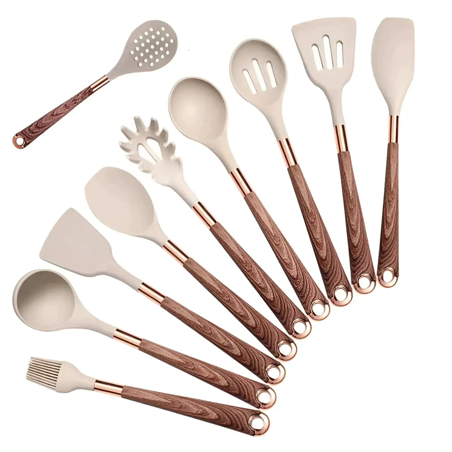 Silicone kitchen utensil set Moktan Sabai with copper wood handles, 10 pieces on Tampa Home & Garden Store