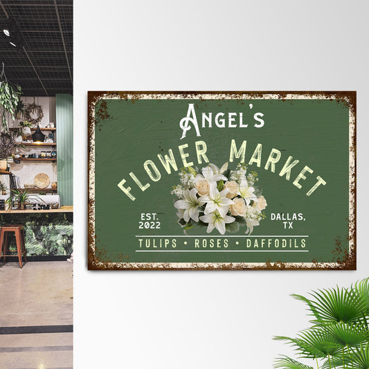 Flower Shop Sign II canvas green chalkboard with bouquet by Tailored Canvases on Tampa Home & Garden Store