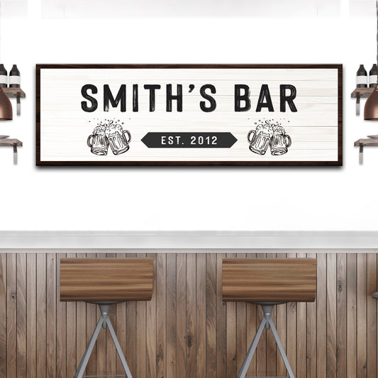 Family Bar Sign canvas by Tailored Canvases; whitewashed plank with SMITH'S BAR typography on Tampa Home & Garden Store