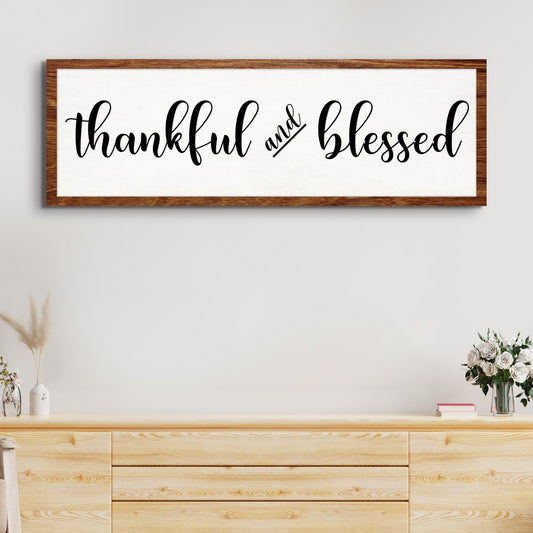 Thankful and Blessed canvas sign white canvas with black script wood frame Tailored Canvases on Tampa Home & Garden Store