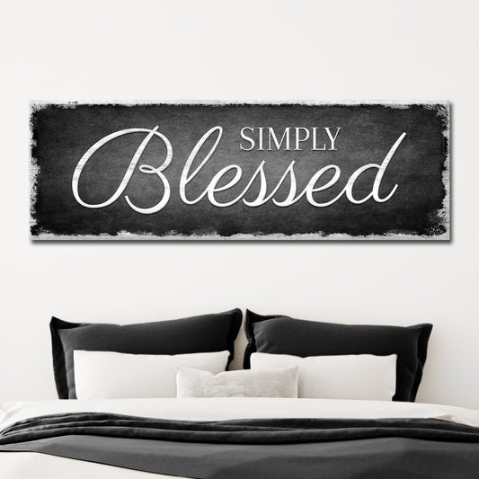 Simply Blessed canvas wall art, Tailored Canvases, black textured background with white script on Tampa Home & Garden Store