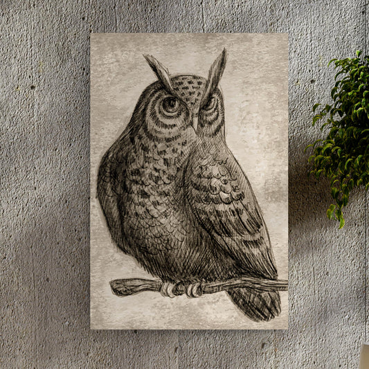 Owl pencil sketch portrait on canvas wall art by Tailored Canvases, sepia crafting canvas on Tampa Home & Garden Store