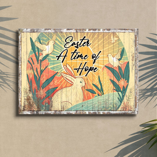 Canvas sign Easter A Time Of Hope by Tailored Canvases with doves and florals, rustic frame on Tampa Home & Garden Store