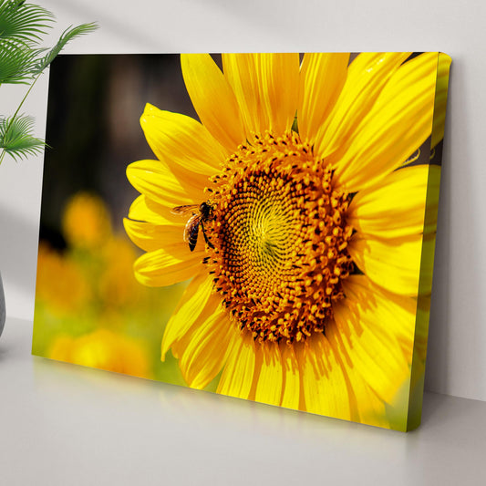 Bee on Sunflower Canvas Wall Art by Tailored Canvases bright yellow petals close-up on Tampa Home & Garden Store