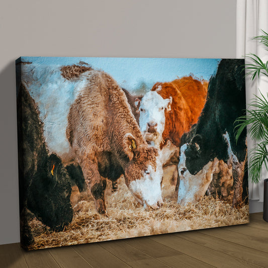 Family Of Hereford Cattle Canvas Wall Art Hereford herd among rocky landscape on Tampa Home & Garden Store