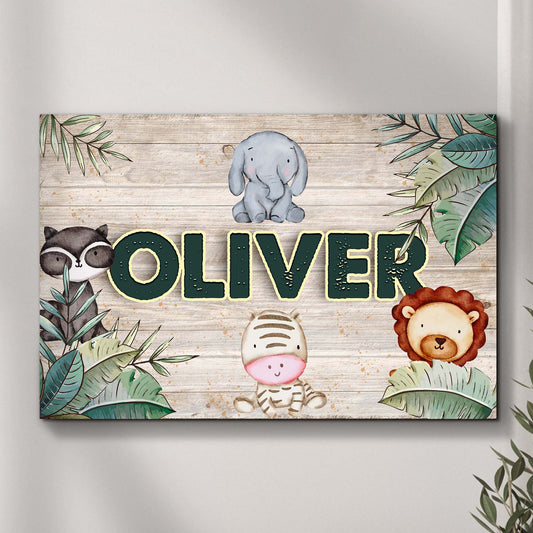Safari Kids Room Sign canvas by Tailored Canvases elephant and leaves on weathered wood on Tampa Home & Garden Store
