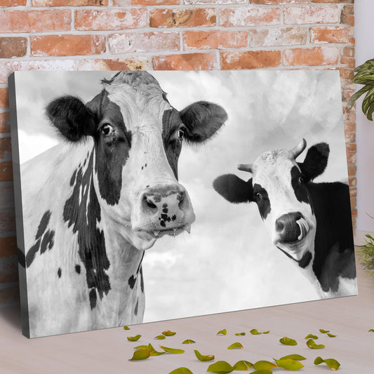 Monochrome Holstein cows canvas wall art, black-and-white portrait on an unframed canvas on Tampa Home & Garden Store
