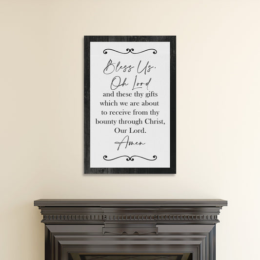 Bless Us Oh Lord And These Thy Gifts canvas sign in a black wood frame on Tampa Home & Garden Store