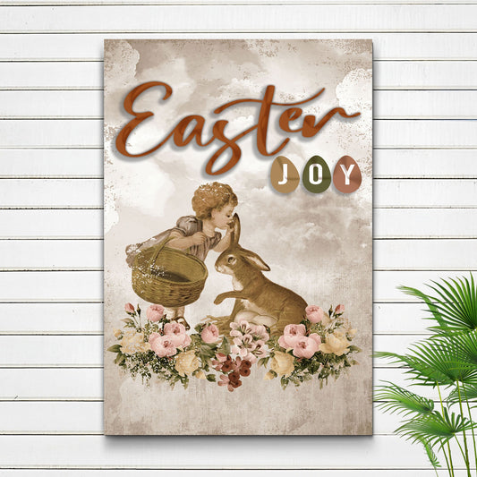 Easter Joy Sign II canvas by Tailored Canvases vintage bouquet with girl and rabbit design on Tampa Home & Garden Store