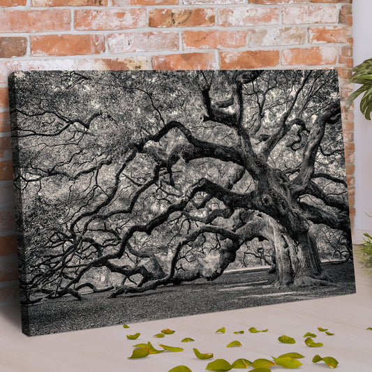 Monochrome Angel Oak Tree Canvas Wall Art by Tailored Canvases, black and white tree design on Tampa Home & Garden Store
