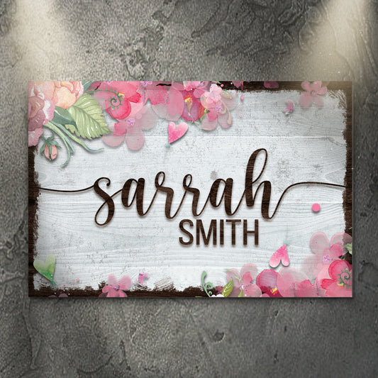 Floral kids room sign canvas Tailored Canvases with pink blooms on white wood background on Tampa Home & Garden Store