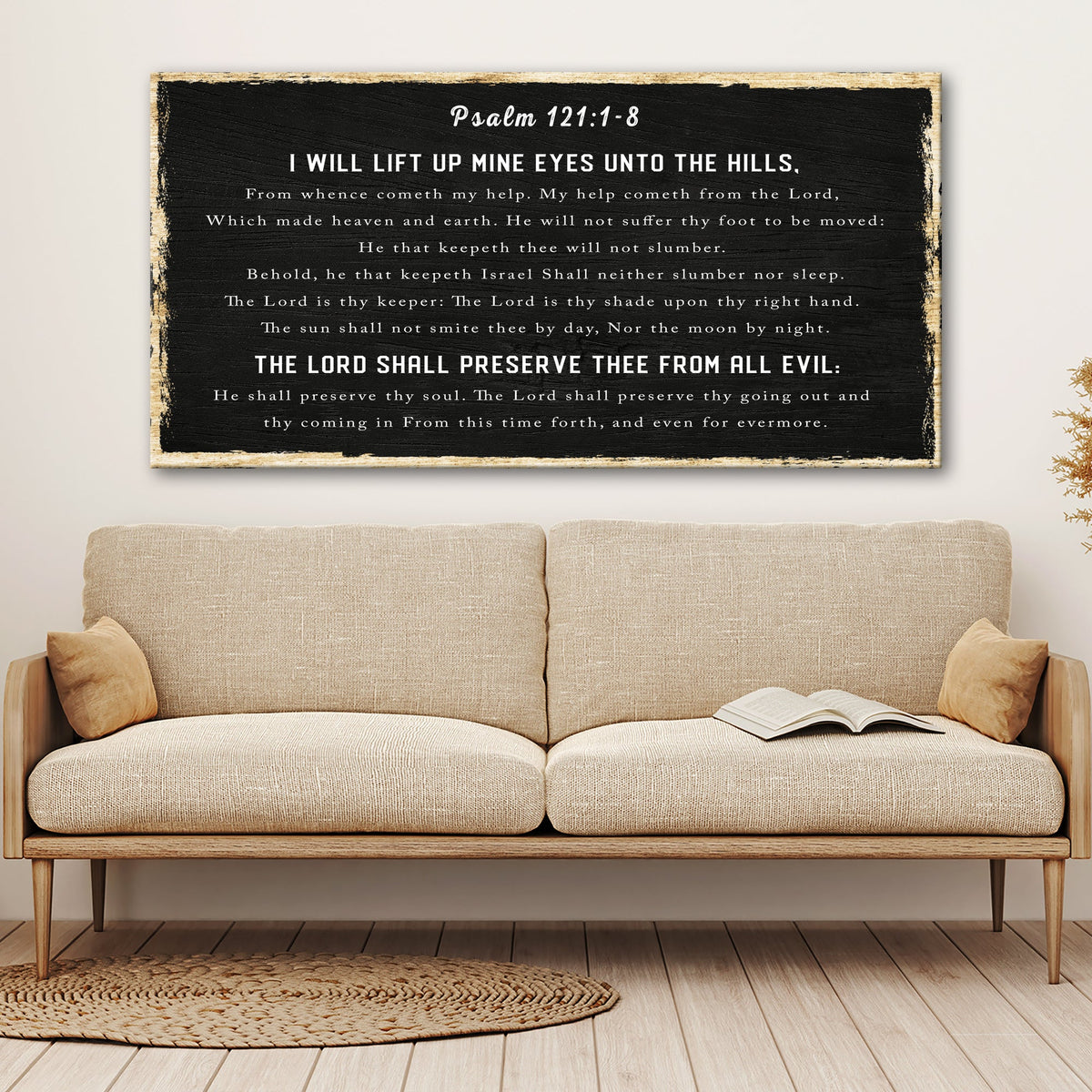 Canvas sign with rustic wood frame on chalkboard background Psalm 121:1-8 by Tailored Canvases on Tampa Home & Garden Store