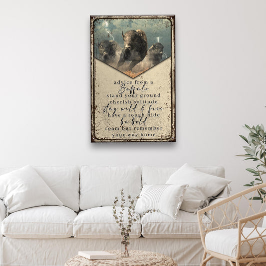 Advice From A Buffalo Sign canvas with rustic weathered frame and buffalo image on Tampa Home & Garden Store
