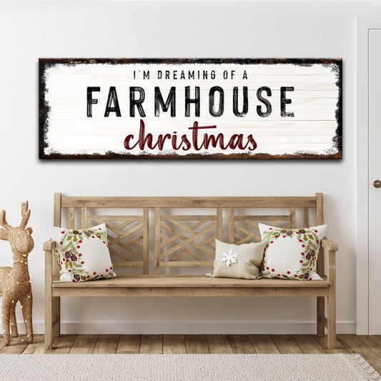 Farmhouse Christmas sign canvas by Tailored Canvases, distressed white with black FARMHOUSE on Tampa Home & Garden Store