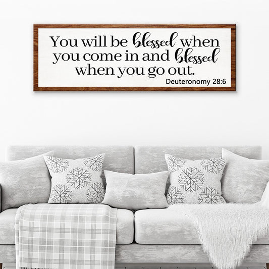 Canvas sign Deuteronomy 28:6 blessed when you come and go out, black on white Tailored Canvases on Tampa Home & Garden Store