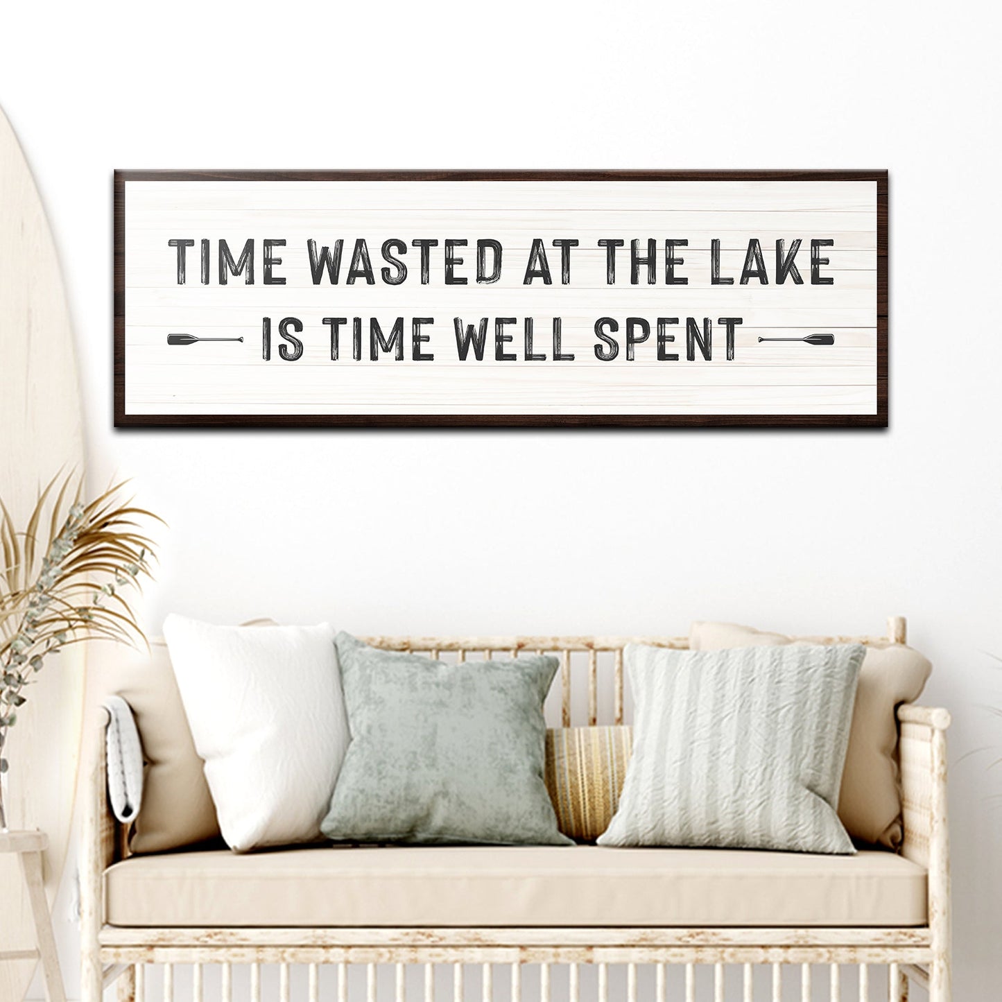 Time At The Lake Sign canvas wall art with dark wood frame Tailored Canvases on Tampa Home and Garden Store
