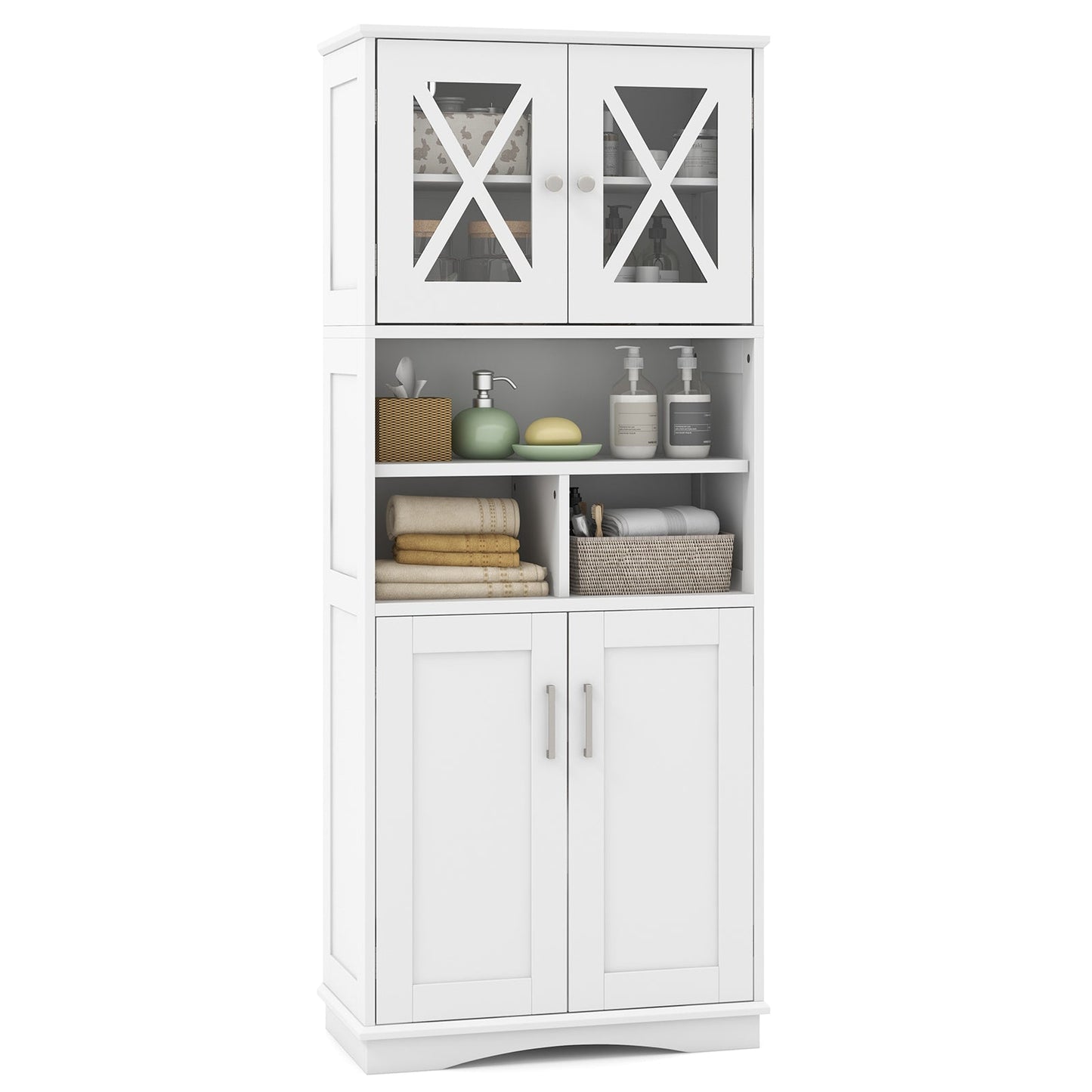 Mueble de Baño Alto Armario de Almacenamiento Grande para el Suelo con Puertas Acrílicas y 3 Cubos - Negro