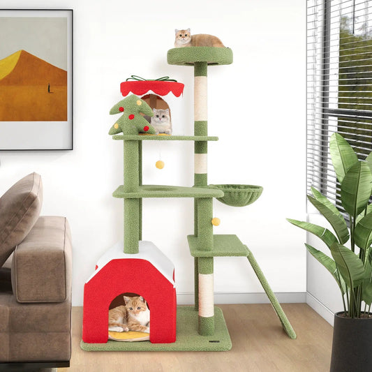 61 Inches Cat Tree green DirectDeals with sisal scratching posts, 2 condos and hanging toys on Tampa Home & Garden Store