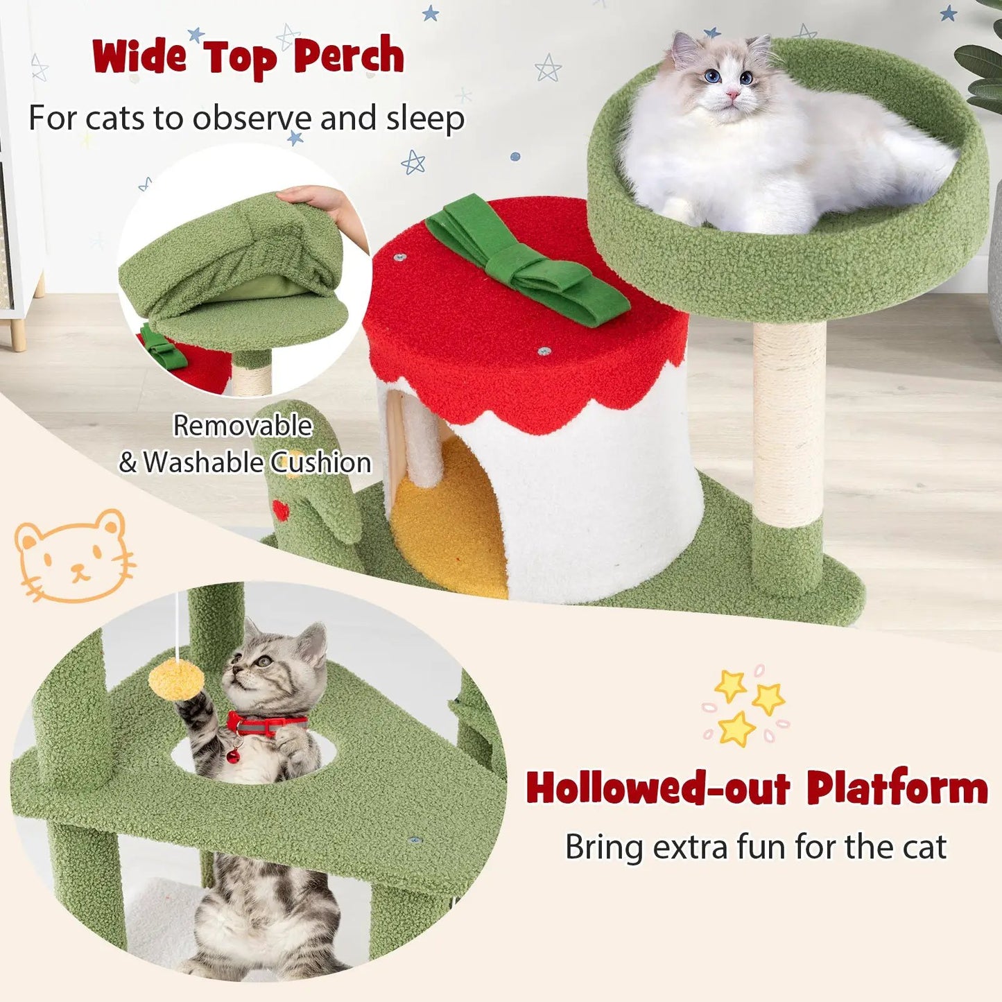 61 Inches Cat Tree with Scratching Posts, Green, DirectDeals on Tampa Home & Garden Store