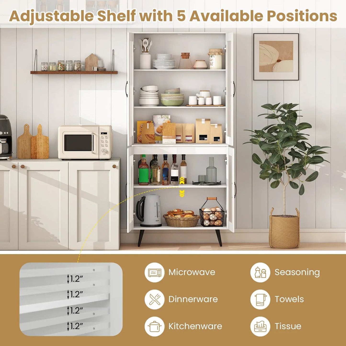 Tall kitchen pantry cabinet with glass doors, white finish, 70.5 inch, DirectDeals on Tampa Home & Garden Store