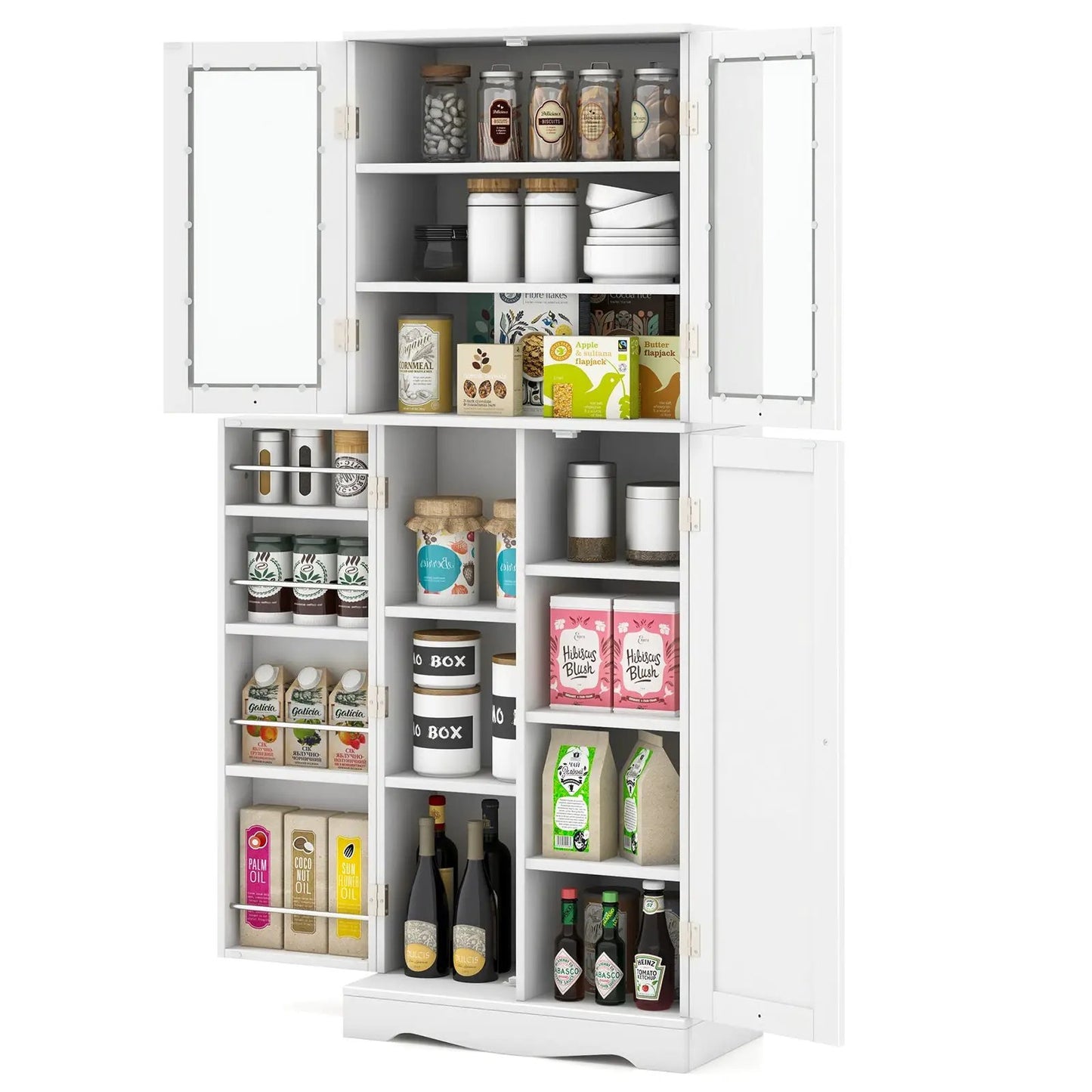 Tall Kitchen Pantry Cabinet with Dual Tempered Glass Doors and Shelves-Black - Tampa Home & Garden Store