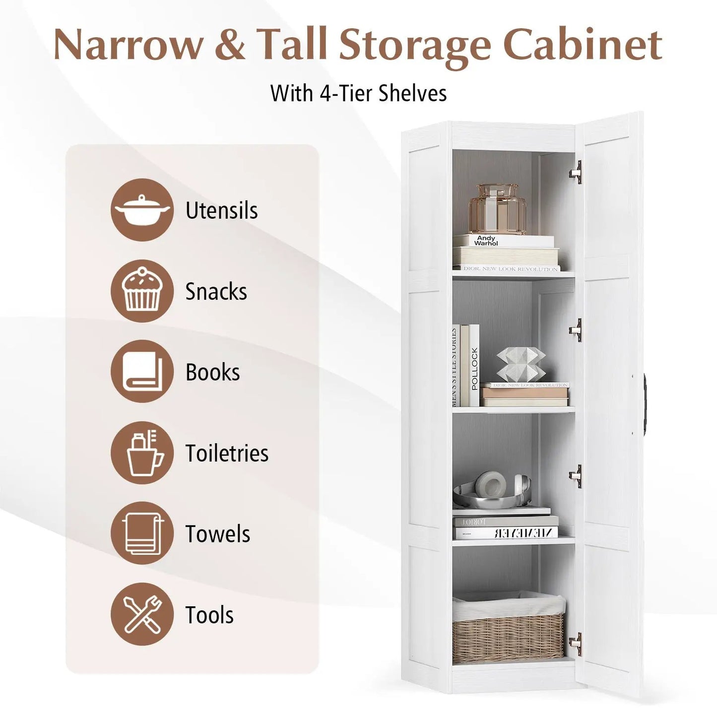 Tall white storage cabinet with 4 shelves, DirectDeals tall kitchen cabinet on Tampa Home & Garden Store