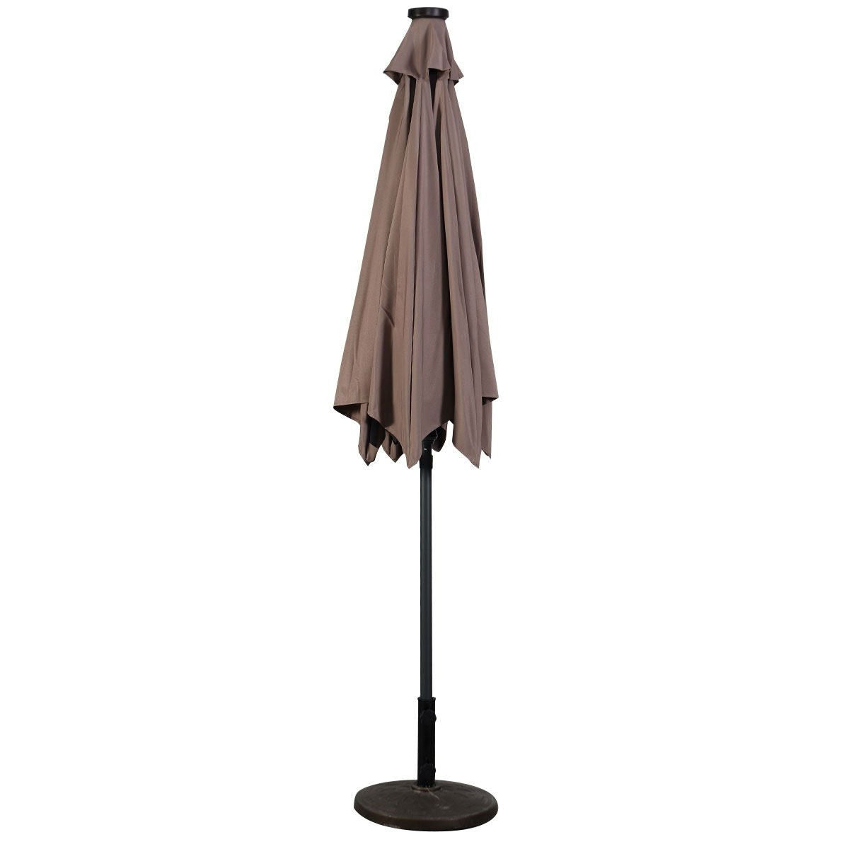 Tan 9-Ft Patio Umbrella with Steel Pole Crank Tilt and Solar LED Lights - Tampa Home & Garden Store