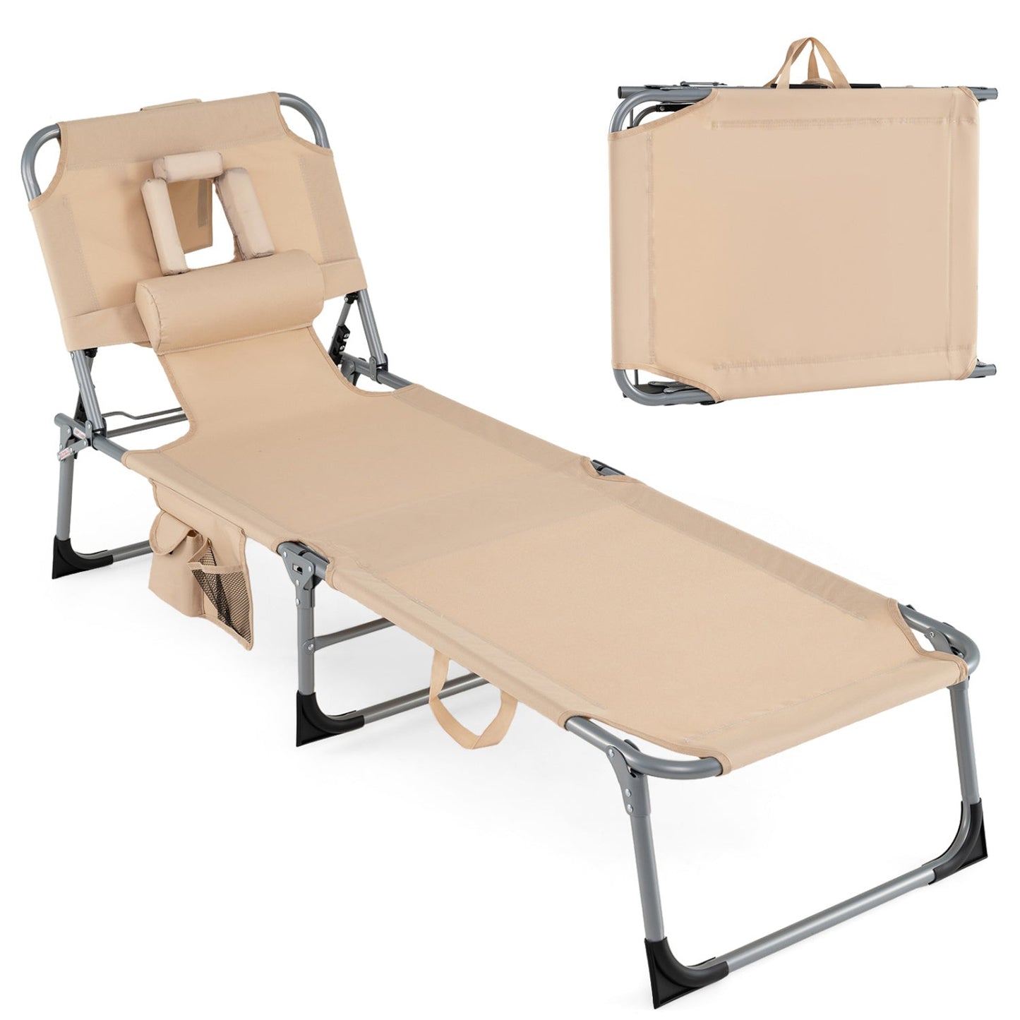 DirectDeals tanning chair with face and arm holes, beige foldable chair with carry cover on Tampa Home & Garden Store