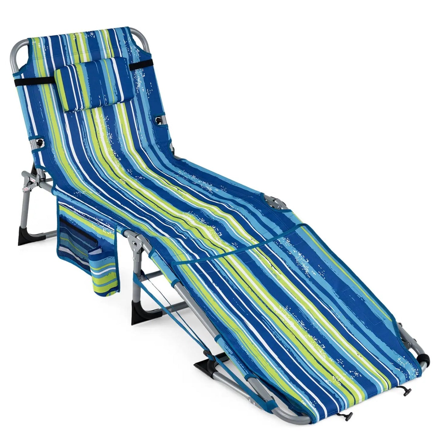DirectDeals tanning chair sunlounger with face hole and arm openings in blue striped fabric on Tampa Home & Garden Store