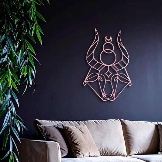 Taurus Zodiac geometric bull head metal wall art pink rose gold by Enova Art on Tampa Home & Garden Store