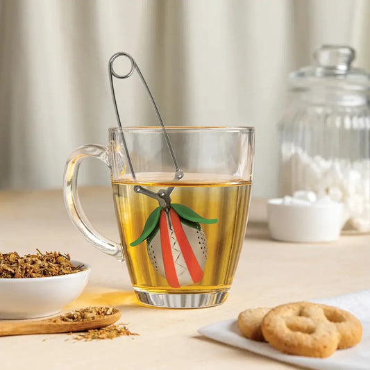 Tea Trap tea infuser by OTOTO Design in a mug of tea with its pepper-shaped metal infuser on Tampa Home & Garden Store
