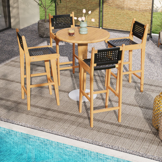 30 Inch Rattan Teak Wood Bar Stool with Backrest and Footrest - Tampa Home & Garden Store