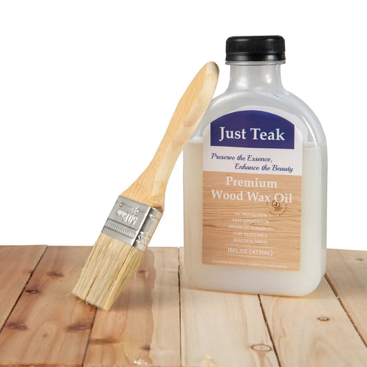 Just Teak Premium Wood Wax Oil with wooden brush for outdoor indoor furniture care kit on Tampa Home & Garden Store