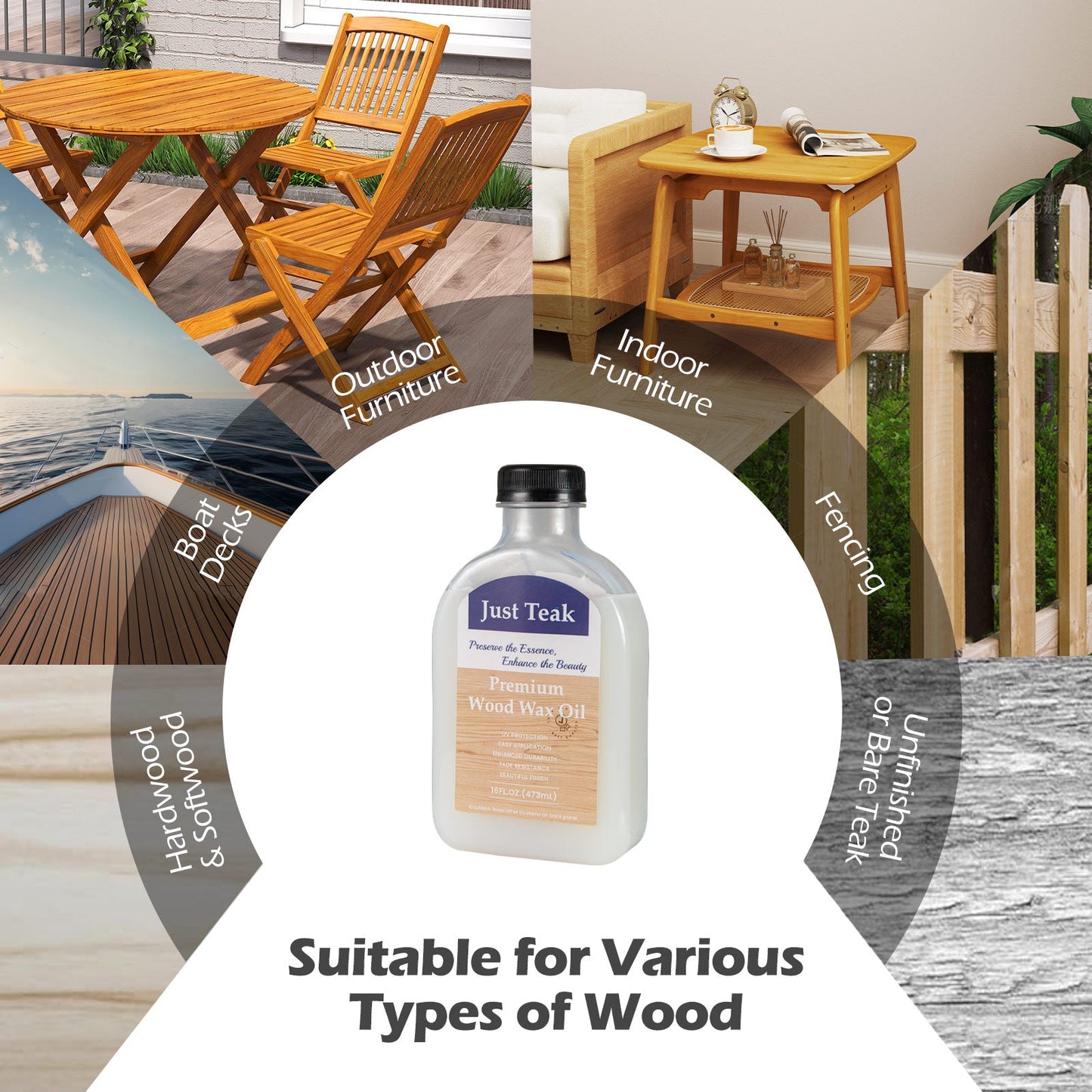 Aceite de cera para madera para muebles de exterior e interior, kit de cuidado de teca para restaurar y proteger la madera