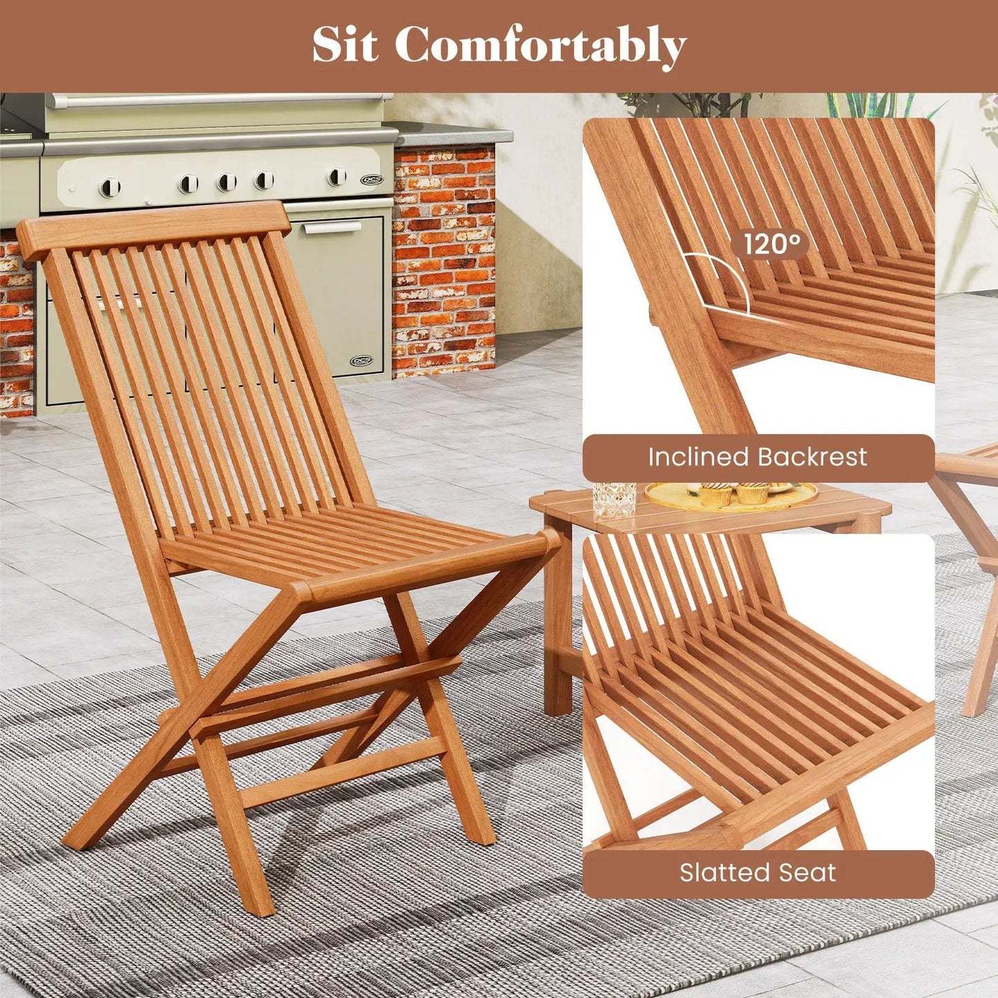 Teak wood patio chairs set of 2 with high back and slatted seat DirectDeals folding chairs on Tampa Home & Garden Store