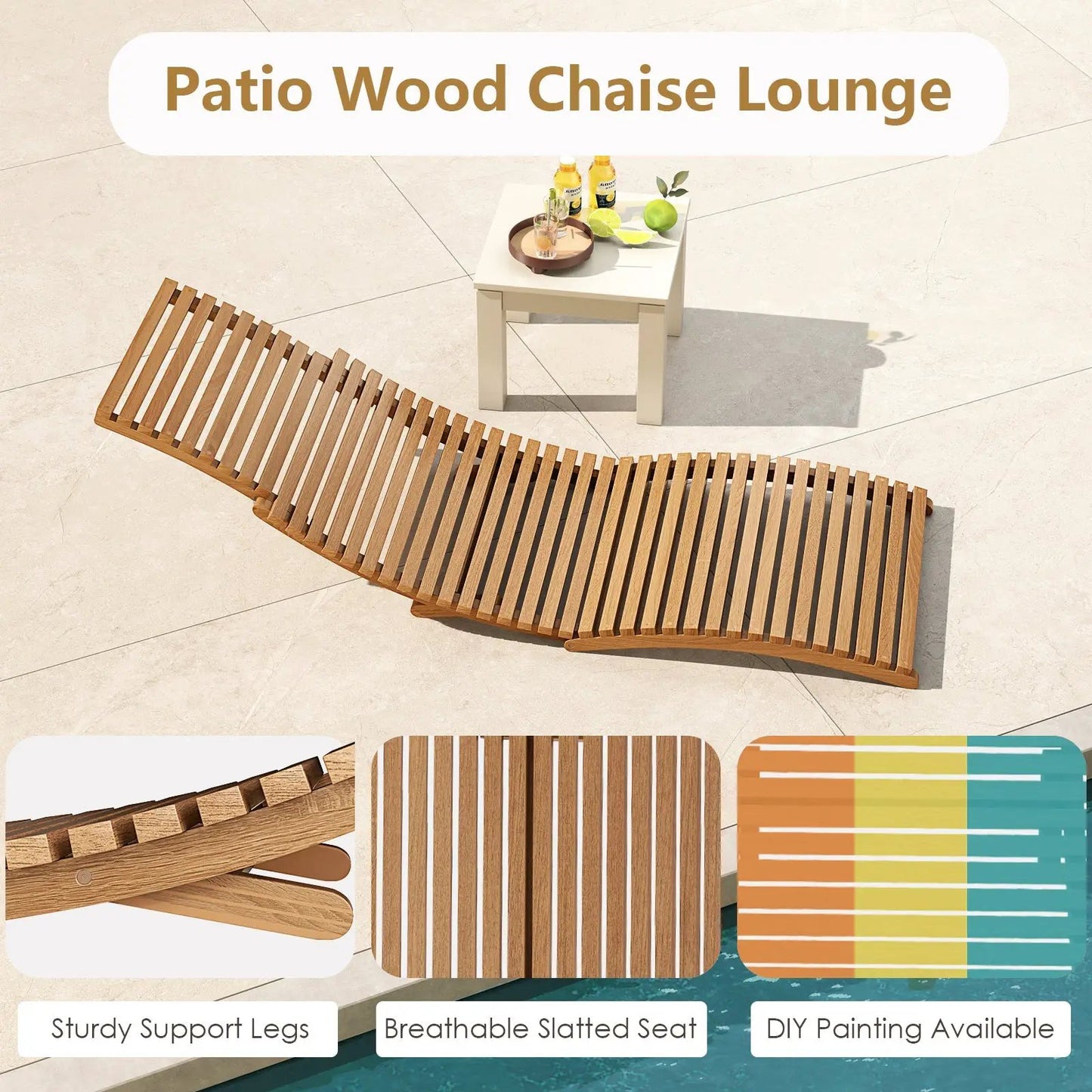 DirectDeals Teak Folding Slatted Chaise Lounge, sturdy teak, folding design on Tampa Home & Garden Store