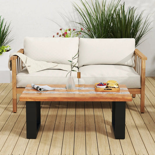 Teak Wood Patio Table with River Feel Epoxy Tabletop - Tampa Home & Garden Store