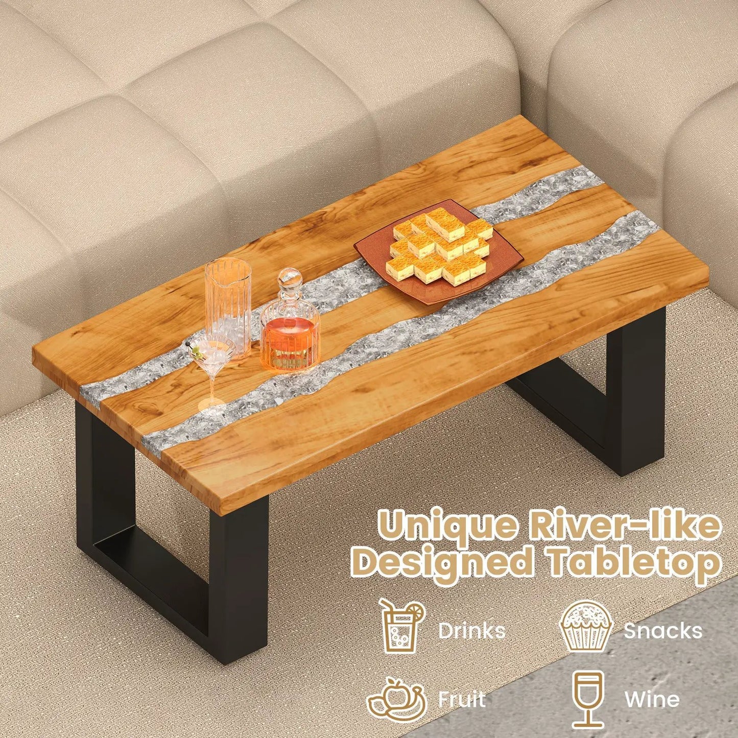 Teak Wood Patio Table with River Feel Epoxy Tabletop - Tampa Home & Garden Store