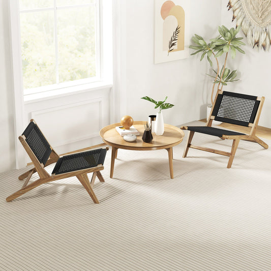 Indoor Outdoor Teak Wooden Chair with Handwoven Cordage Seat and Backrest - Tampa Home & Garden Store