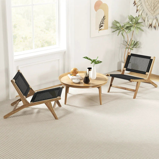 Indoor Outdoor Teak Wooden Chair with Handwoven Cordage Seat and Backrest - Tampa Home & Garden Store