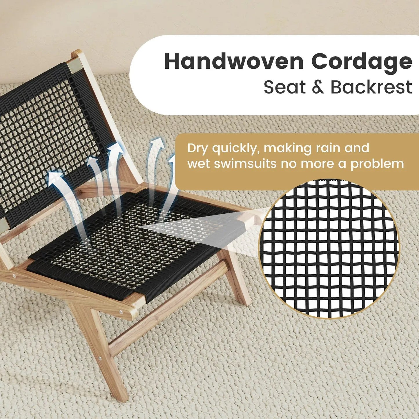 Indoor Outdoor Teak Chair with black handwoven cordage seat and backrest DirectDeals on Tampa Home & Garden Store