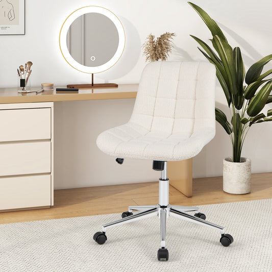 Teddy Fleece Armless Office Chair Makeup Vanity Chair-White - Tampa Home & Garden Store