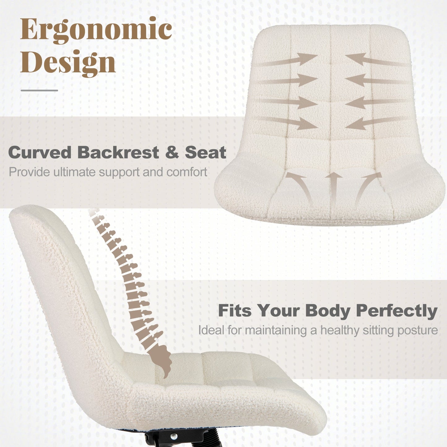 Sillón de oficina sin brazos de forro polar Teddy para tocador de maquillaje - Blanco