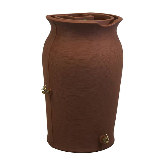 Terra Cotta 50-Gallon Plastic Urn Rain Barrel with Planter Top - Tampa Home & Garden Store