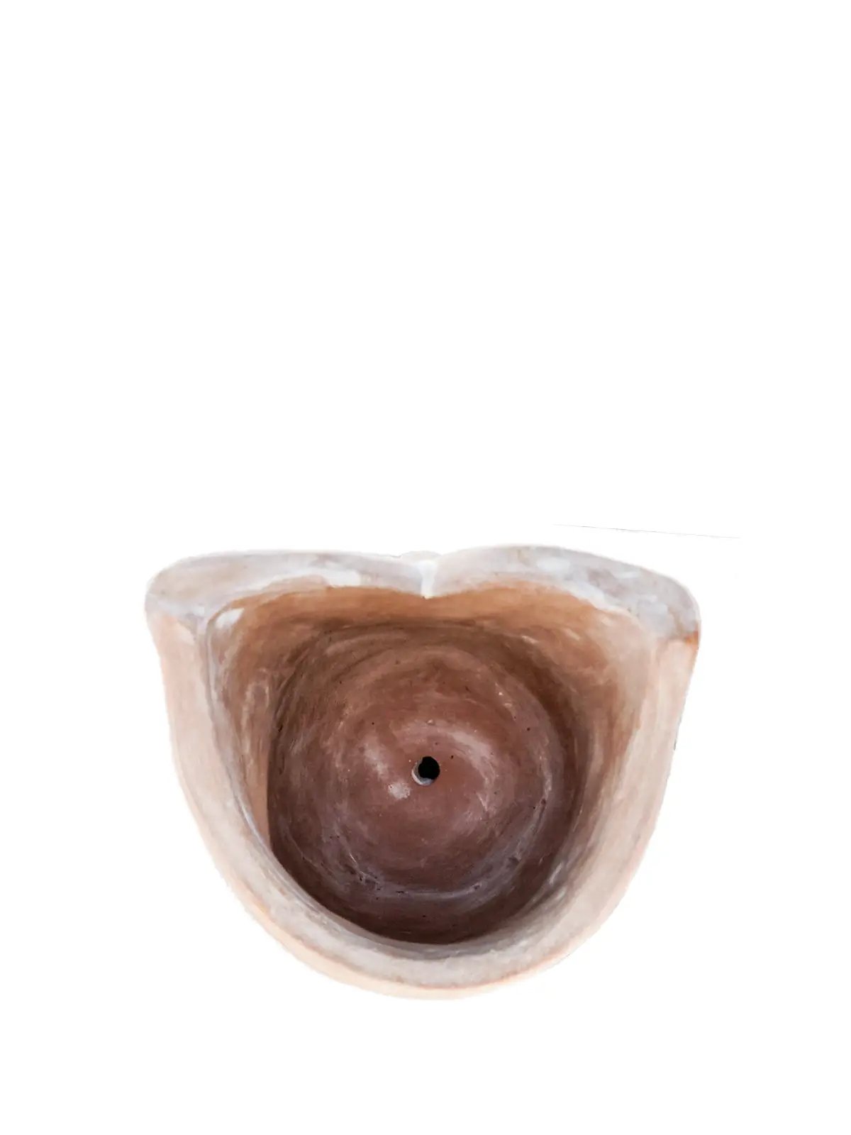 Terracotta owl garden planter pot with big eye, interior view showing drainage hole on Tampa Home & Garden Store