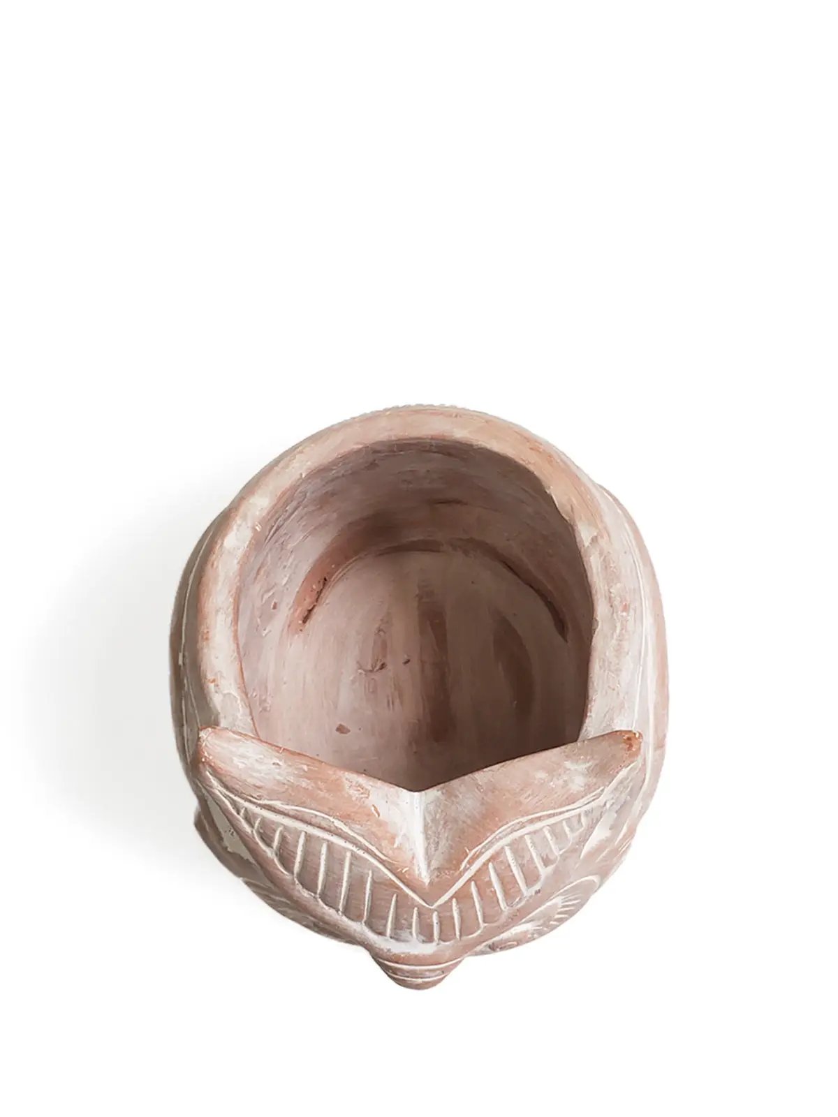 Terracotta owl planter pot, small decorative plant pot with carved feather pattern, KORISSA on Tampa Home & Garden Store